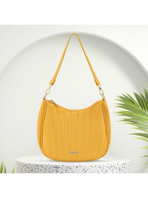 fastrack mustard textured shoulder handbag