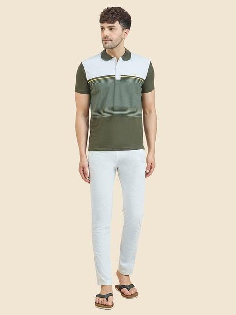 sweet dreams olive & off white regular fit printed t-shirt & pyjamas set