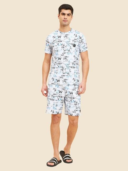 sweet dreams off white regular fit printed t-shirt & shorts set