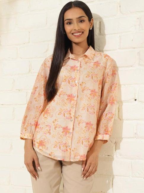 fabindia peach floral print shirt