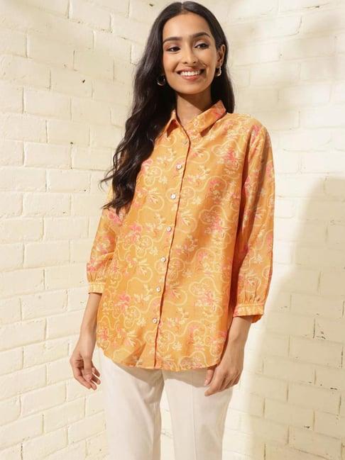 fabindia yellow floral print shirt