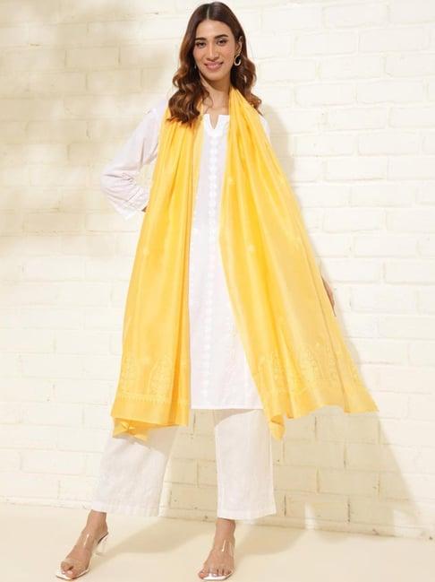 fabindia lemon yellow embroidered dupatta