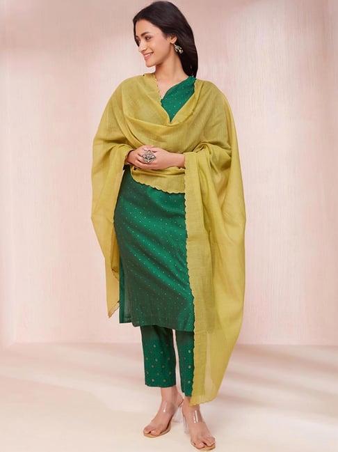 fabindia lime green woven pattern dupatta