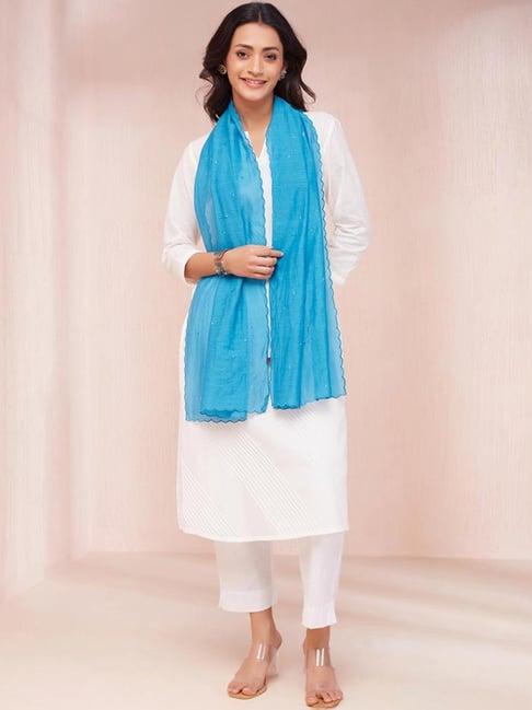 fabindia sky blue woven pattern dupatta