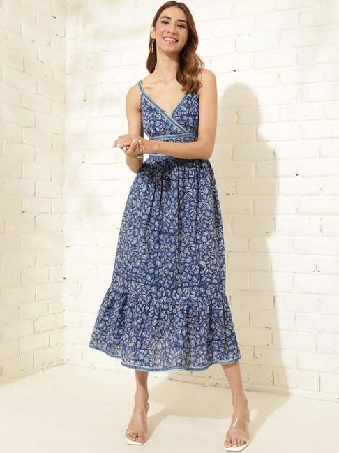 fabindia blue cotton floral print peplum dress