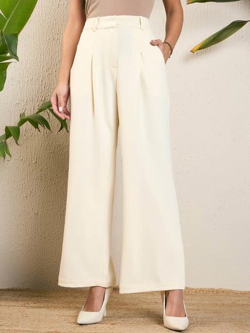 magre beige regular fit high rise pants