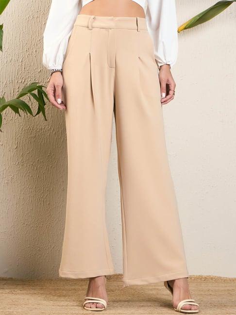 magre beige regular fit high rise pants