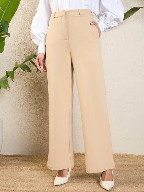 magre beige regular fit high rise pants