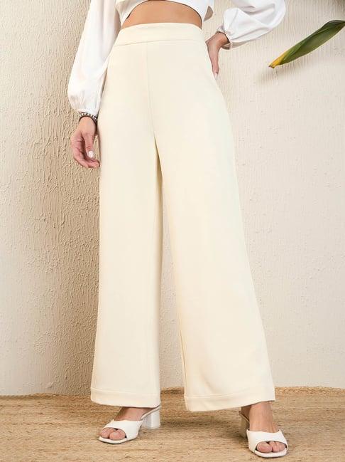 magre beige regular fit high rise pants