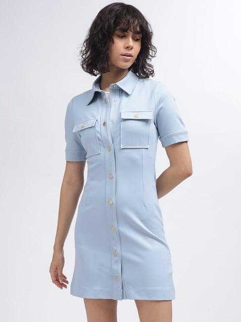 gant blue cotton slim fit shirt dress