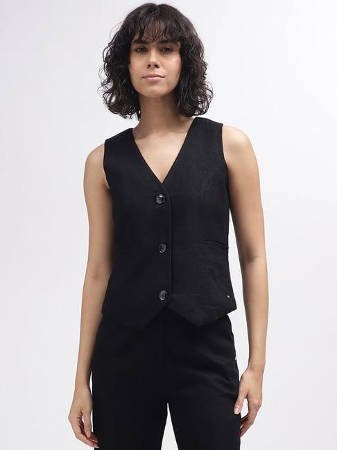 elle black regular fit waistcoat