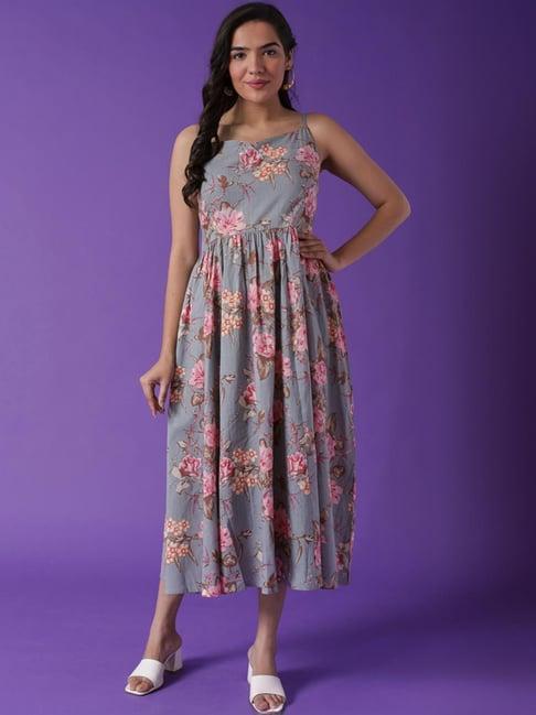 zari jaipur grey printed maxi dress