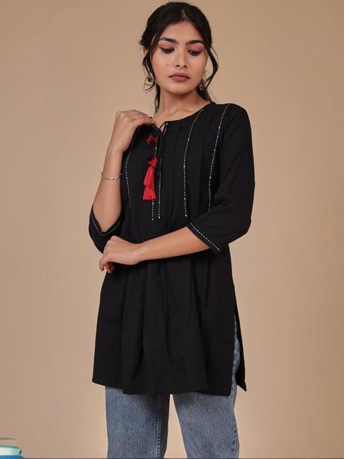 zari jaipur black embroidered tunic