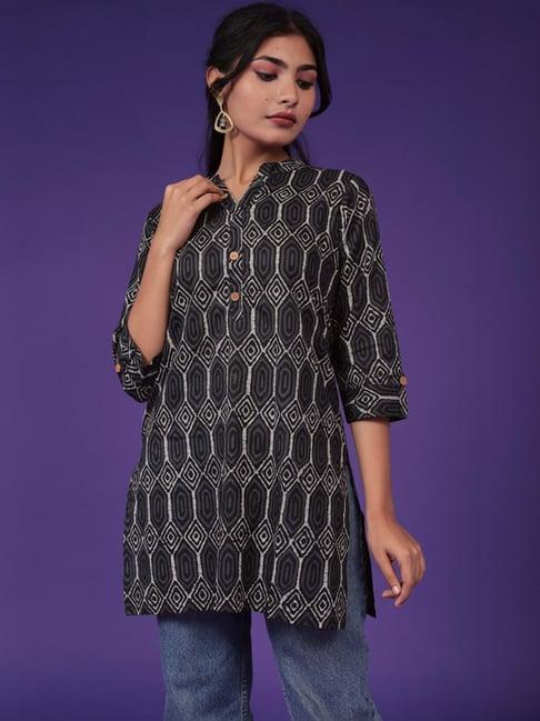 zari jaipur black printed tunic