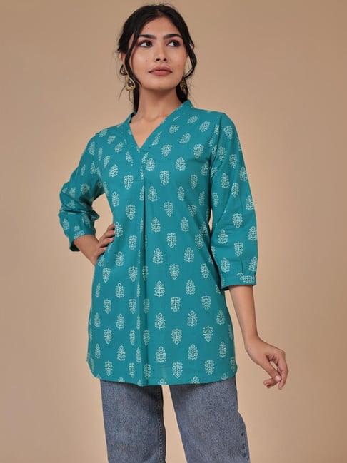 zari jaipur blue printed tunic