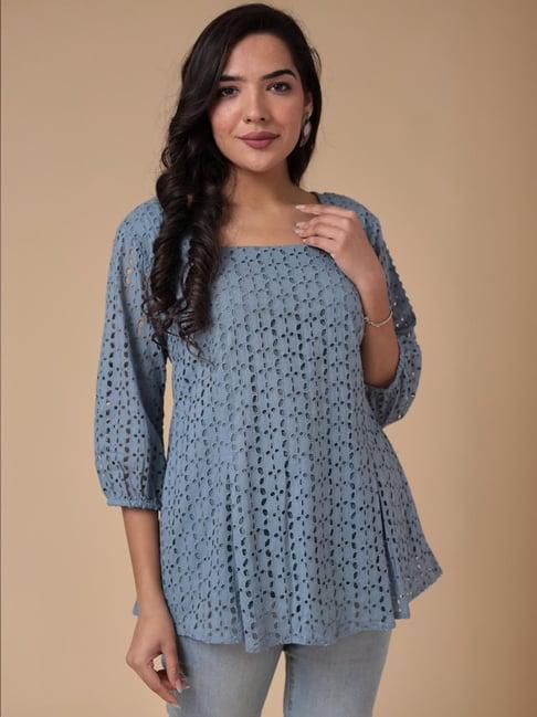 zari jaipur blue self pattern tunic