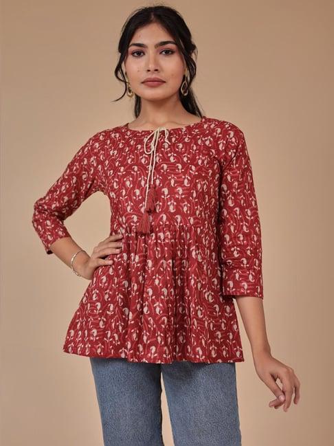 zari jaipur maroon printed tunic