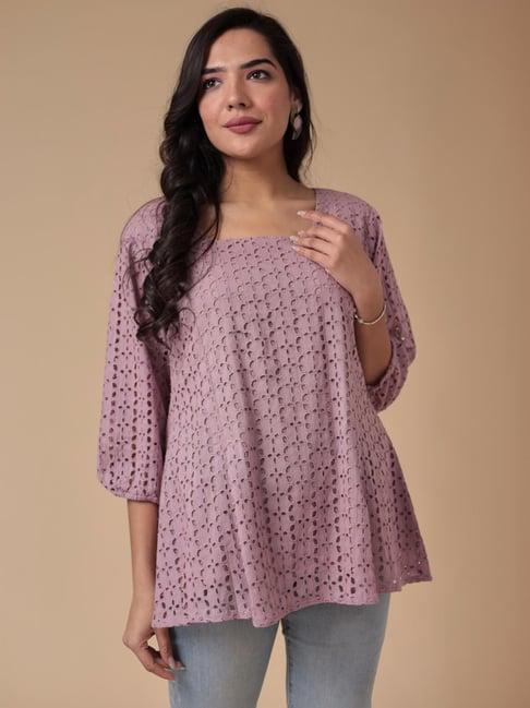 zari jaipur purple self pattern tunic