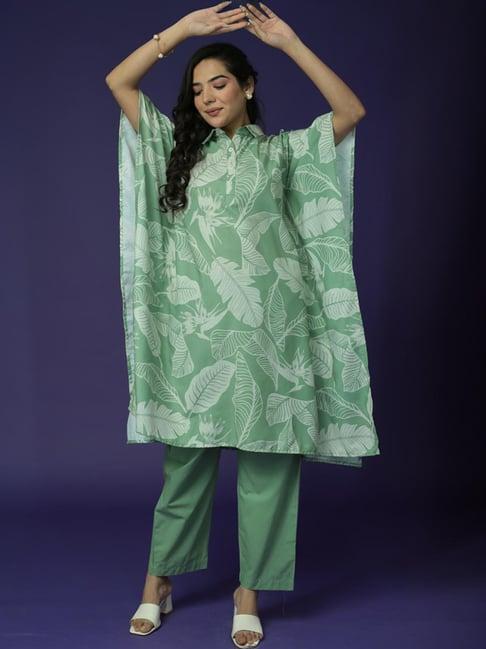 zari jaipur green printed kaftan pant set