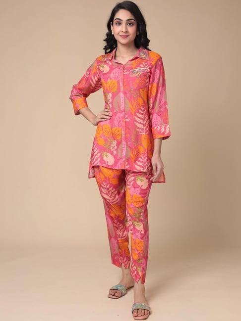 zari jaipur pink printed tunic pant set