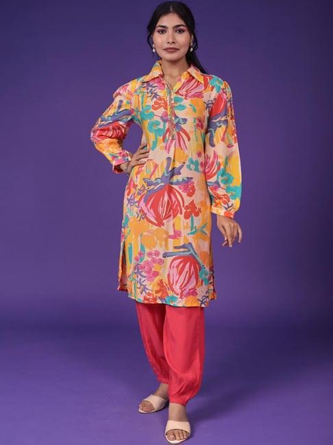 zari jaipur multicolored printed kurta salwar set