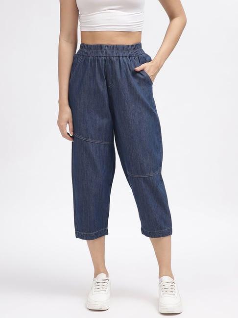 iconic blue cotton relaxed fit high rise jeans