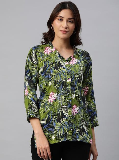 one femme green floral print top