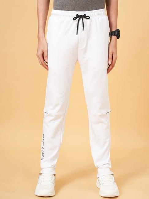 ajile by pantaloons bright white cotton slim fit trackpants