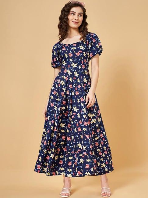 yu by pantaloons navy floral print maxi dress