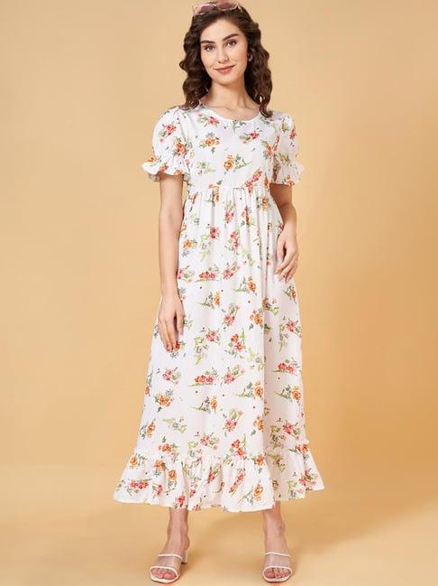 yu by pantaloons white floral print maxi dress