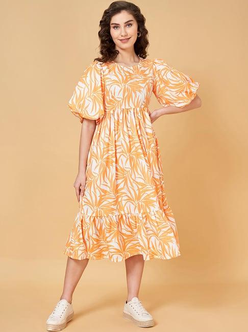 yu by pantaloons white & yellow floral print a-line dress