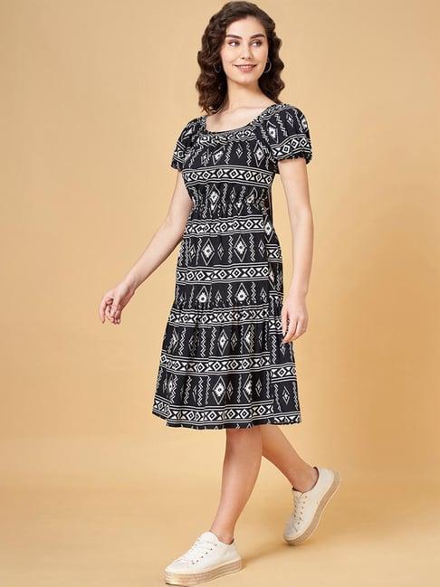 yu by pantaloons black printed a-line dress