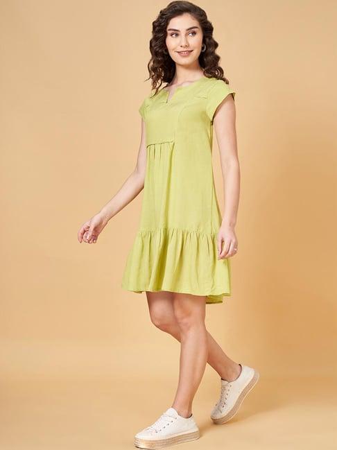 yu by pantaloons lime green cotton a-line dress