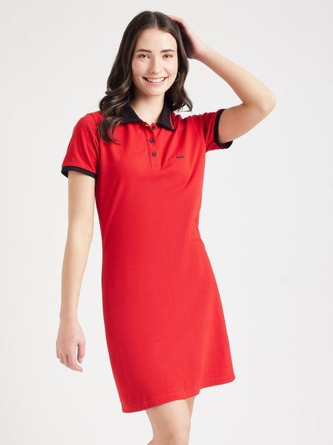 edrio red cotton regular fit t shirt dress