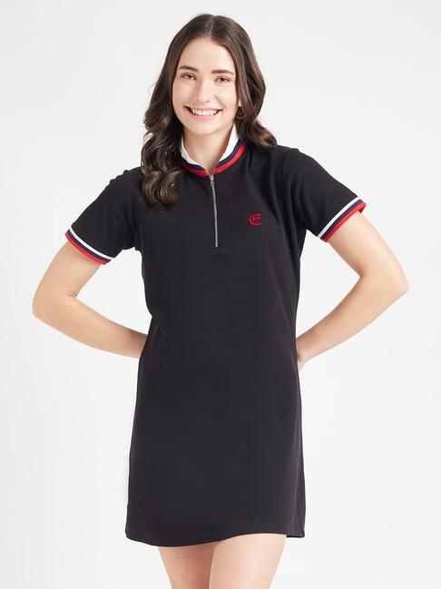 edrio black cotton regular fit t shirt dress