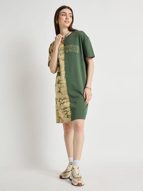 edrio green cotton graphic print t shirt dress