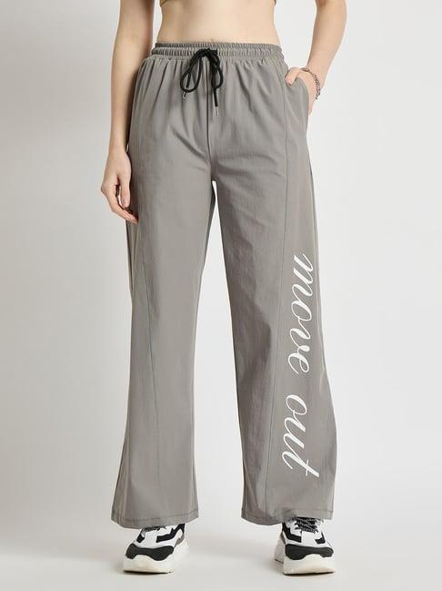 edrio grey cotton graphic print regular fit mid rise pants