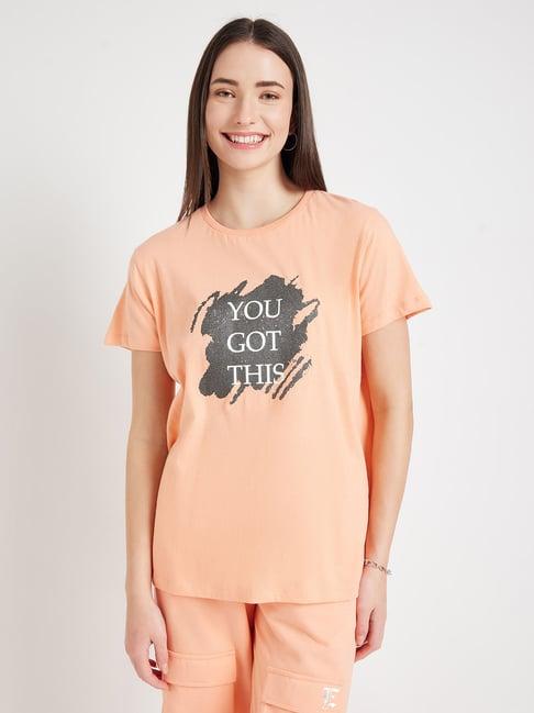 edrio peach cotton graphic print t-shirt