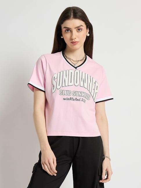 edrio pink & white cotton graphic print t-shirt