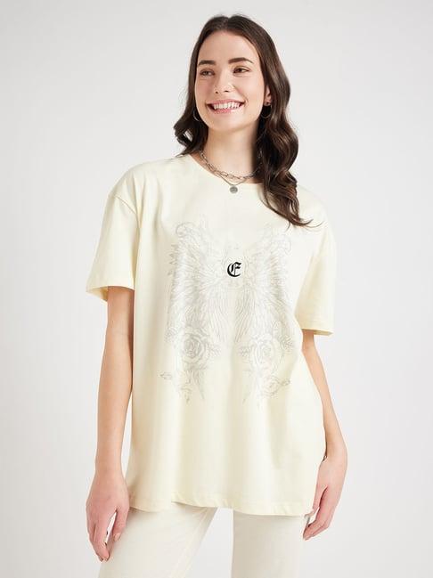 edrio cream cotton printed t-shirt