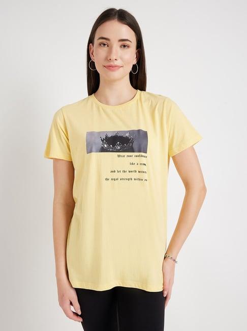 edrio yellow cotton graphic print t-shirt