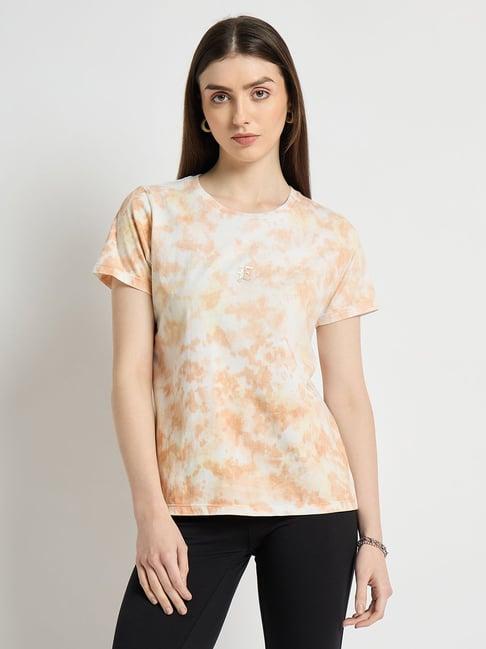 edrio orange & white cotton tie - dye t-shirt