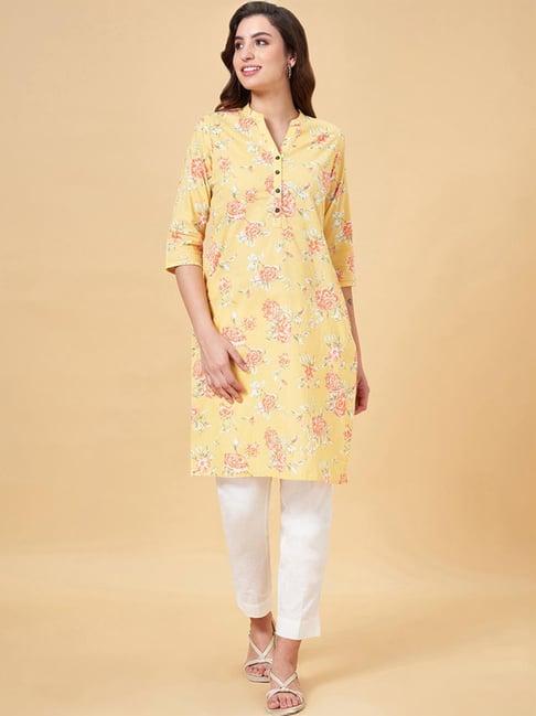 rangmanch by pantaloons yellow printed straight kurti