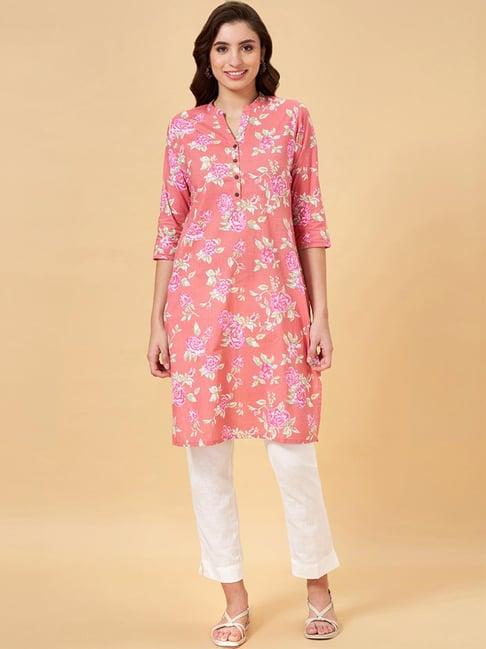 rangmanch by pantaloons pink printed straight kurti