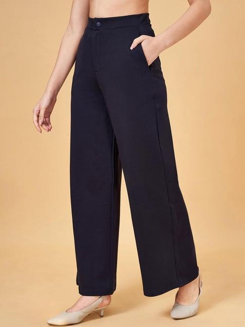 yu by pantaloons navy cotton flared pants