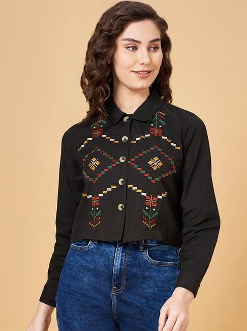 yu by pantaloons black cotton embroidered jacket