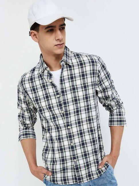 forca black cotton regular fit checks shirt