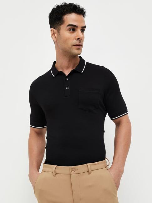 code formal black cotton regular fit polo t-shirt