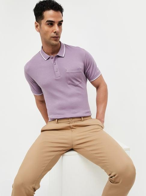 code formal mauve cotton regular fit polo t-shirt