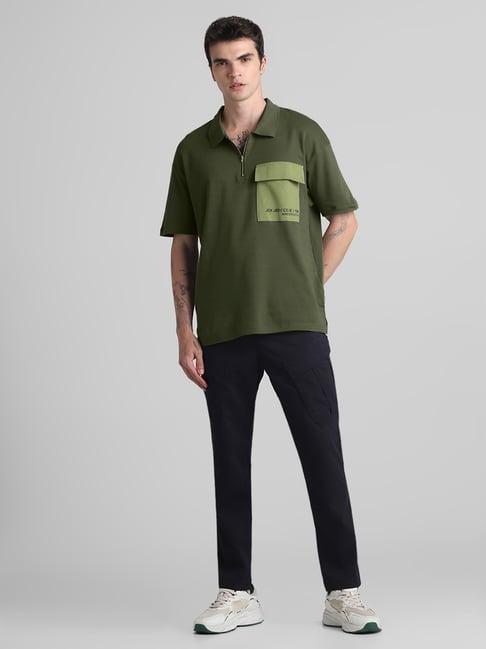 jack & jones green boxy fit printed cotton polo t-shirt